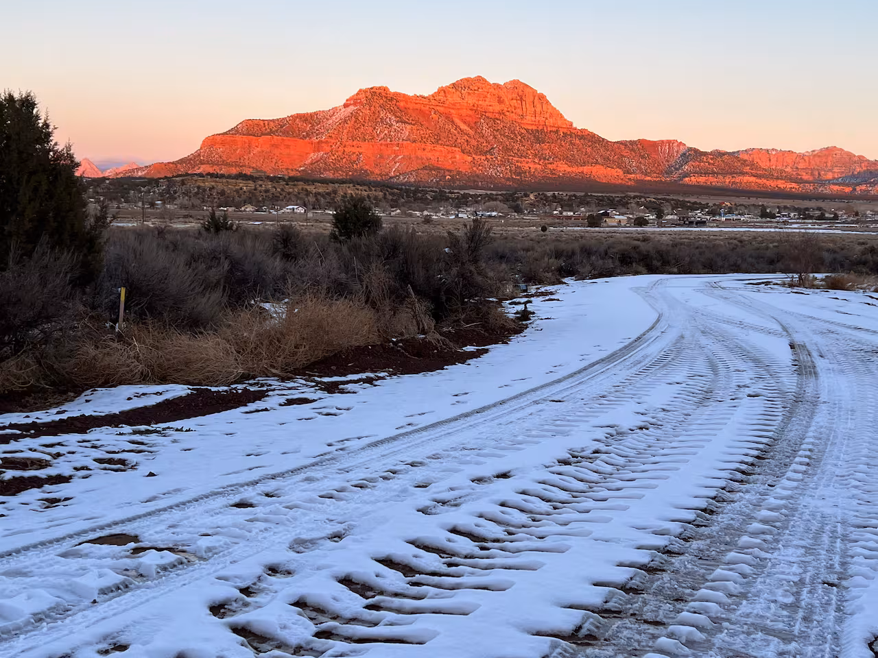 Red rock cliffs near Apple Valley, Utah at sunset